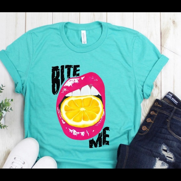 Lemon 🍋 Bite Me Tshirt Bella Canvas - Picture 1 of 2